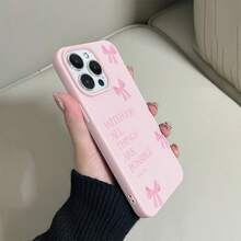 1件極簡粉色少女風蝴蝶結宗教標語黑貓眼全包覆軟手機殼，適用於 iPhone 11/12/13/14/15/16 Pro Max - 粉色 - 查看 4