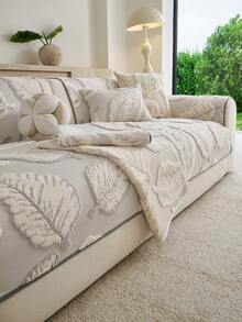 1PC New Banana Leaf Pattern Plush Velvet Jacquard Sofa Cushion – Pet-Friendly & Stain-Resistant Non-Slip Seat Pad Cover, Machine Washable, Durable, Dustproof, Multi-Purpose Sofa Protector Decorative Cover Mat - Light Grey - View 2