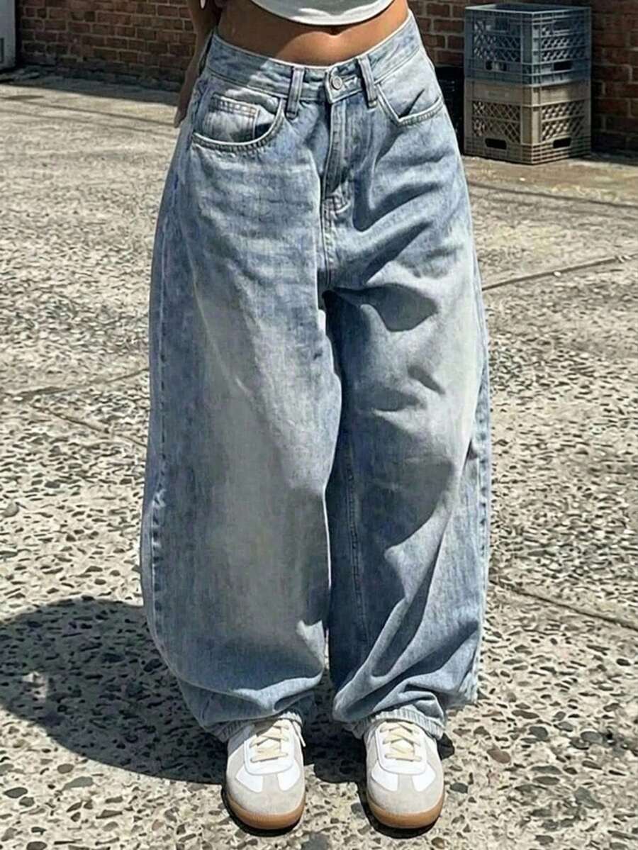 Tween Girl Fashion Straight Leg Loose Casual Denim Jeans - Blue - View 1