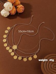 1 pieza Cadena para la cabeza con moneda dorada y borla, estilo árabe, accesorio de joyería para mujer, adecuado para fiestas, bodas, regalo para ella - Dorado - Ver 4
