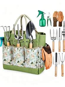 Wooden Handle Garden Tool Set, Gardening Planting Flower Watering Can, Garden Tool Kit - Multicolor - View 2
