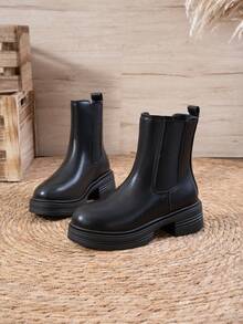 Women's Ankle Boots Autumn/Winter Boots Hot-Selling Thick Sole Slim Chelsea Boots - Black - View 8