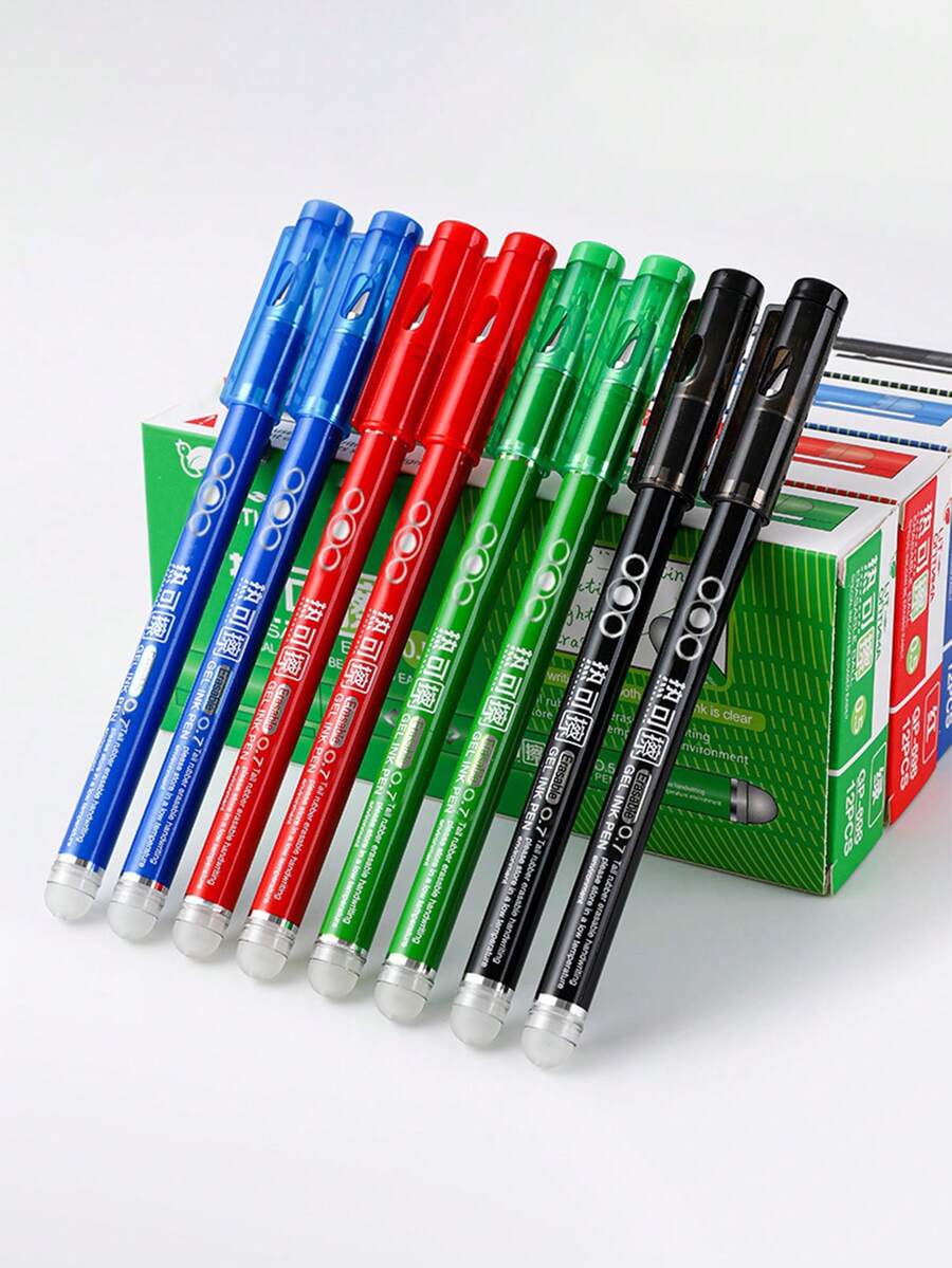 1/2/6/12pcs Erasable Gel Pens, 0.7mm Retractable Gel Ink Pens With Built-In Eraser, Smooth Writing And Easy To Correct, Red, Blue, Green And Black Colors Available, Suitable For Students, School, Classroom, University, Office, Note Taking And Back To School Supplies - Multiple Styles - View 1
