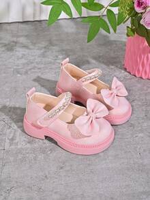 Girls' Pearl Bow Princess Shoes, Spring/Autumn New Sweet Style Soft Sole Mary Jane Shoes, Children's Performance Dress Shoes - Pink - View 3