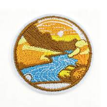 1pc/2pcs/3pcs/4pcs Mountain River Sunset Iron‑On Patch, Round Outdoor Hiking Nature Scenery Embroidered Applique - Multicolor - View 10