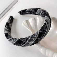 1pc Autumn/Winter Vintage Plaid Wide Band Headband, New Style College Style High Crown Face Wash Headband Hair Accessory Hair Clip - Multicolor - View 6