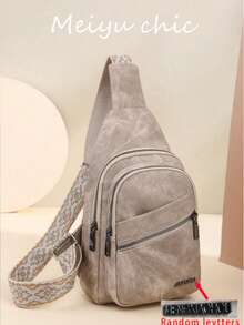 This Fashionable And Classic Multi-Functional Solid Color Retro PU Waterproof Multi-Layer Crossbody Bag Features Side Pocket Design And Multiple Zipper Pockets. The Rhombic Pattern Shoulder Strap Makes It Suitable For Travel And Shopping Occasions, And Can Also Be Used As A Chest Pack For Outdoor Sports. - Khaki - View 6