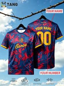 Men Custom Barca Blaugrana Soccer Jersey, Personalized Name Number Cosmic Print Football Shirt Fan Gear Training Match Daily Gift - Multicolor - View 2