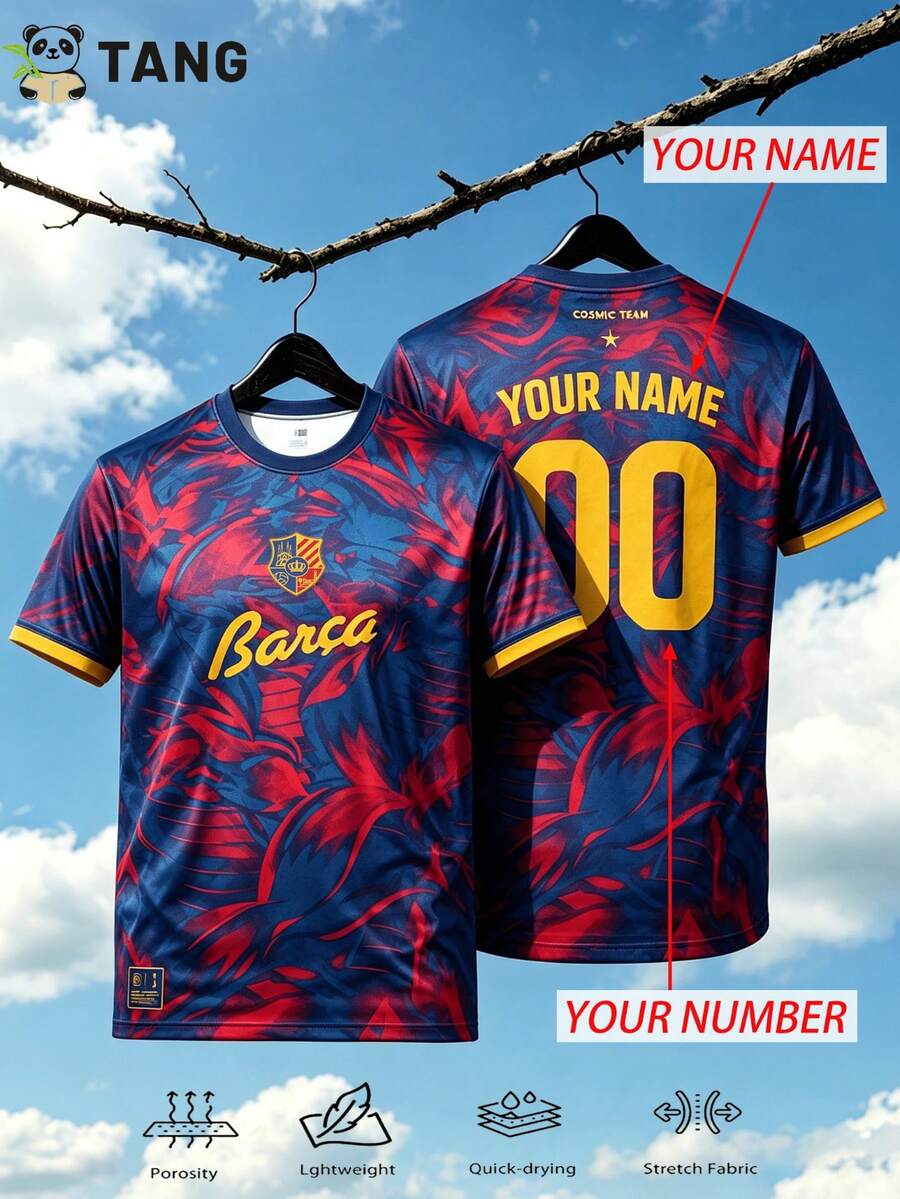Men Custom Barca Blaugrana Soccer Jersey, Personalized Name Number Cosmic Print Football Shirt Fan Gear Training Match Daily Gift