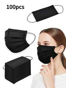100pcs/50pcs Black Disposable Face Masks, Single Use, 3-Ply Meltblown Fabric Material, Non-Woven Fabric, Waterproof & Skin-Friendly, Protective Mask - Black - View 10