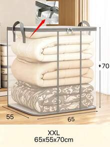 1pc Foldable Storage Box With Handle, Large Capacity Breathable Zippered Storage Bin, Suitable For Bedding, Sheets, Clothes, Blankets And Toys - Multicolor - View 12