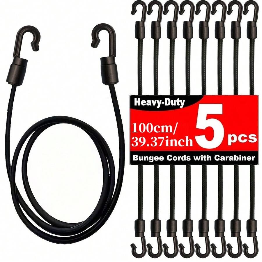 5PCS 100cm Length Heavy-Duty Bungee Cords With Hooks, Adjustable Elastic Tie Down Straps, Durable Tension Bands For Luggage, Cargo, Car, Travel & Home Use - View 1