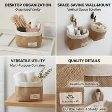 1 Set Jute Foldable Storage Basket, Multi-Functional Desktop Organizer For Cosmetics, Stationery, Home Office, Dorm Decor, Bedroom, Living Room, Perfect Gift, Portable Space-Saving Container For Organization - Multicolor - View 4