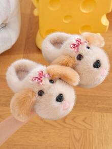 1雙女童室內家居拖鞋 秋冬新款 可愛小狗毛絨兒童拖鞋 適合冬季 - 淡黃色 - 查看 4
