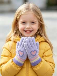 1 Pair Children's Heart Pattern Thick Fleece Lined Plush Gloves, Warm Accessory, Suitable For Baby Girls Daily Wear, School, Outdoor Skiing, Cycling - Multicolor - View 19