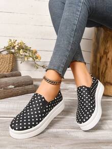 Women's Black Polka Dot Thick Sole Slip-On Casual Versatile Fashion Shoes - Black - View 3