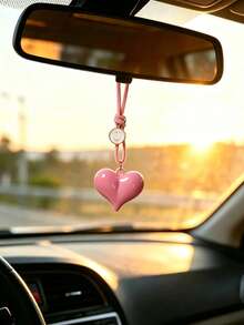 1pc Pink Heart Letter Pendant Car Interior Rearview Mirror Hanging Decoration Car Interior Decoration Accessories Car Interior Decor - A - View 4
