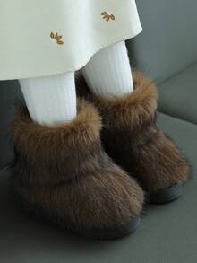 Children's New Autumn/Winter Plush Boots, Boys' And Girls' Warm Thickened High-Top Soft-Sole Snow Boots - Brown - View 3