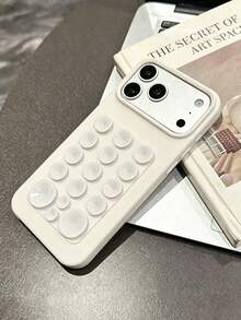 1pc Solid Color Suction Cup Anti-Drop Phone Protective Case, TPU Material, Can Be Given As A Holiday Gift, Compatible With Apple Phone 11 12 13 14 15 16pro/Promax/14 15 16plus/17 - Beige - View 2
