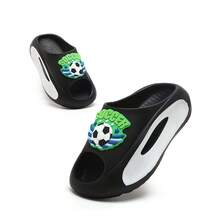 3D Soccer Pattern Kids Foam Slippers Boys EVA Soft Sole Non-Slip Indoor Bathroom Outdoor Beach Casual Slides - Black - View 2
