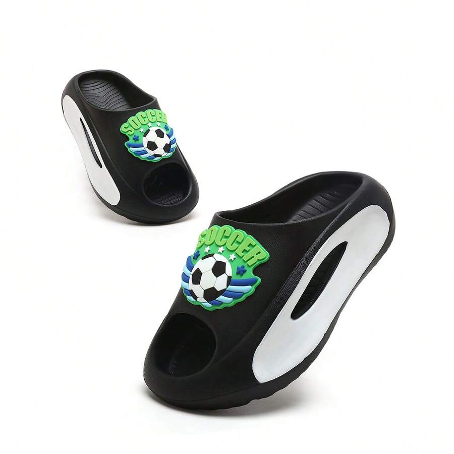 3D Soccer Pattern Kids Foam Slippers Boys EVA Soft Sole Non-Slip Indoor Bathroom Outdoor Beach Casual Slides