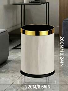 Round Trash Can, Outer Layer Made Of PU Leather, Inner Layer Made Of Metal, Available In 10L And 14L Capacities, Perfect For Home, Office And Bathroom Use. - Multicolor - View 6