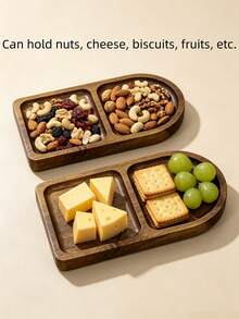 1/2/3 Compartment Divided Tray, Cheese & Milk Plate, Snack Tray, Wooden Breakfast Tray, Suitable For Nuts, Fruit, Cookies, Coffee, Decorative Party Serving Tray, Suitable For Afternoon Tea, Office Desk, Home Gathering - View 8