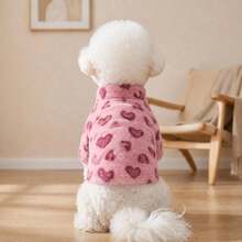 Soft Faux Fur Heart Print Pet Zipper Jacket, Warm Windproof Dog Coat, Suitable For Small Dogs And Kittens For Indoor Wear And Outdoor Walks - Pink - View 8
