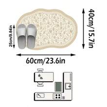 1PC Beige Khaki Botanical Floral Line Pattern French Country Vintage Rug, Fresh Elegant Style Faux Cashmere Asymmetrical Wavy Oval Shape Full Coverage Floral Vine & Diamond Wave Border Details Machine Washable Area Carpet, Suitable For Living Room Bedroom Balcony, All Season Home Decor - Multicolor - View 12