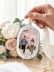 1pc Custom Photo And Text Our First Christmas Ornament,Anniversary Keepsake, Engagement, Custom Photo Ornament, Romantic Gift, Bridal Shower Present - Multicolor - View 2