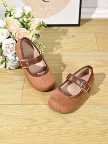 Vintage Color Girls' Shoes, One-Strap Round Toe Soft Sole Baby Walking Shoes, Versatile Children's Leather Shoes - Khaki - View 3