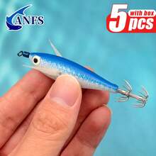 ANFS 5pcs Horizontal Egi Squid Jig Set, Fishing Gear, Shrimp Lure For Saltwater Octopus Cuttlefish Sea Fishing - Multicolor - View 9