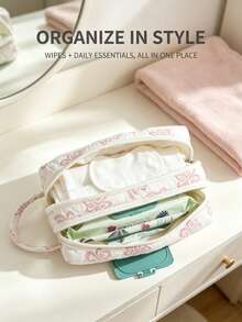 Multifunctional Double Layer Diaper Wipes Storage Bag With Built-In Compartment Portable Wrist Strap For Stroller Travel Home 1PC - Multicolor - View 5