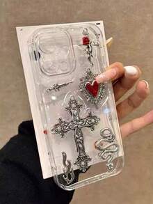 Niche High-End Gothic Style Resin Cross 16 Pro Phone Case, Apple 17 New Model 15 Creative 14 Pro Women's 17 Super Popular 15 Pro Max Shockproof Protective Cover, Transparent Smartphone Protective Case - Cross - View 3
