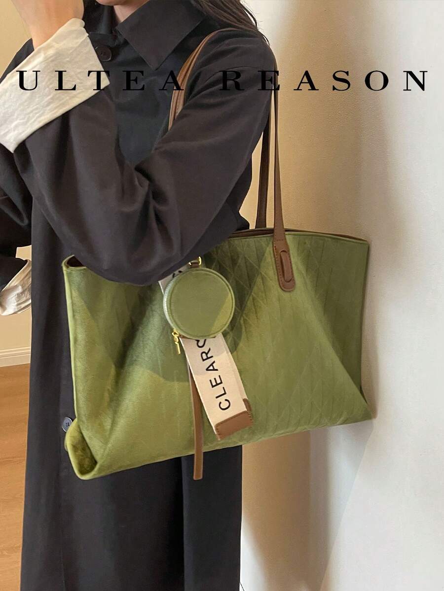 1pc Solid Color Suede Shoulder Bag, Women's Vintage Casual Tote Bag, Square Bag, Zipper Closure, Suitable For Daily Use
