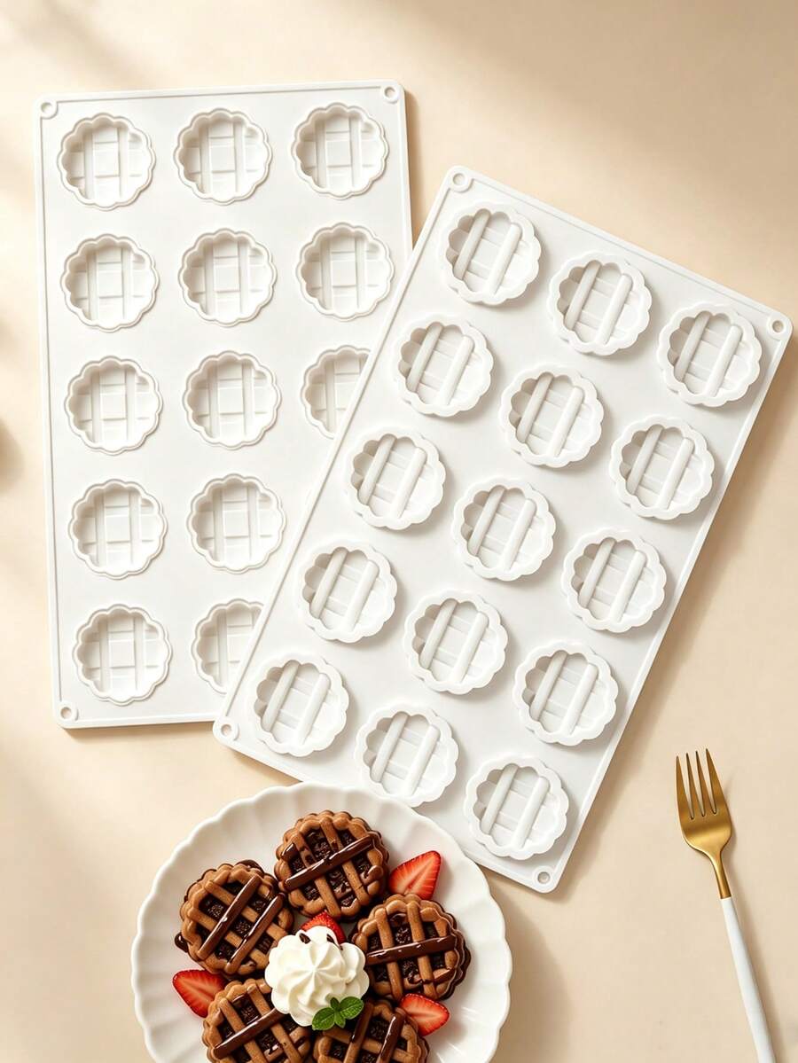 15-Cavity Round Waffle Silicone Mold, Non-Stick Baking Tray, Suitable For Chocolate, Fondant, Jelly, Pudding Cake, 15-Cavity Party Mold, Easy To Clean And Reusable Home DIY Kitchen Baking Supplies