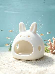 1/2pcs Pure White Rabbit Shaped Fish Tank Hideout, Multi-Hole Design Small Fish And Shrimp Shelter, Betta Crystal Shrimp Breeding And Resting Tank, Desktop Mini Aquarium Cartoon Landscape Decor Ornament - 3D Printed Plastic Product - White - View 5