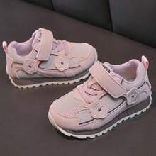 Girls' Floral Decor Hook & Loop Sneakers, Non-Slip Soft Sole Breathable Mesh, Suitable For Dresses And Casual Pants, Perfect For Outings, School And Daily Wear - Pink - View 2