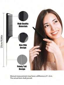 Professional Tail Comb Set, Includes Tail Comb, Parting Comb, Stainless Steel Tail Comb, Anti-Static Hair Comb, Braiding Comb, Fine Tooth Tail Comb, Highlight Comb, Multi-Function, Plastic Tail Steel Needle Comb, Home And Salon Steel Needle Comb, Dense Tooth Detangling Curling Comb Tool, Tail Comb Steel Needle Comb Hair Dye Styling Comb Teasing Comb Sectioning Rat Tail Comb Iron Tail Comb, Suitable For Normal Hair, Candy Color, Bridal Hair Comb, Ideal For Hair Salon, Salon And Home Use - Multicolor - View 4