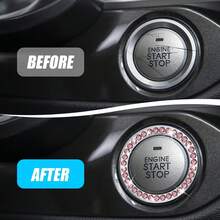 1pc Shiny Car Crystal Rhinestone Ring Emblem Sticker, Car Interior Decoration, Women's Shiny Car Accessories, One-Touch Start Button, Key Ignition Starter And Knob Ring - A - View 4