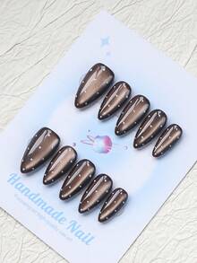 10PCS-Handmade Press On Nails, Almond Shape, Fake Nails, Fall Nails, Y2K Style, Sturdy, Reusable, Brown, Paired With French Style, 3D Design, Suitable For Autumn,Daily Wear, Parties, Vacations, And Also The Best Holiday Gift For Women. - Brown - View 3