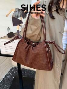 1pc Solid Color Suede Velvet New Women's Backpack, Shoulder Bag, Crossbody Bag, Fashion Large Capacity Bucket Bag, Suitable For Commuting, Shopping, Dating, Shopping - Coffee - View 5