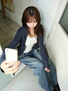 Korean Style Retro Solid Color Casual Versatile Zip-Up Slimming Hooded Sweatshirt Jacket For Women - Royal Blue - View 6