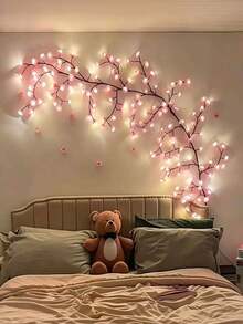 LED Cherry Blossom Branch Wall Lamp, 8 Lighting Modes, Cherry Blossom Vine Light, Soft Willow Branch Design, Floral Wall Decor, Suitable For Bedroom, Home, Spring Decoration - Cherry Blossom Rattan - View 4