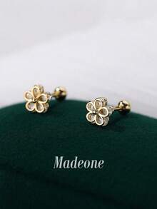 MADEONE 1 Pair Shiny Zirconia Floral Stud Earrings, Women's Daily Wear, Wedding Party Birthday Anniversary Jewelry Gift - Gold - View 5