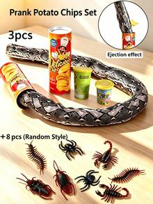 1/6pcs Mainan Prank Ular Pegas Keripik Kentang, Ember Keripik Kentang Lucu dan Menakutkan, Mainan Prank Penghilang Stres, Kaleng Ukuran Sedang dan Kecil, Hiburan Pesta, Hari April Mop, Suasana Interaktif Halloween Ular Keripik Kentang, Kombinasi Model Ular Keripik Kentang + Kecoa 5pcs Lebih Menyenangkan, Dapat Digunakan Kembali, Kulit Ular Realistis Alat Peraga Prank Menakutkan, Alat Peraga Sulap Ember Keripik Kentang Ular Palsu - Merah - View 12