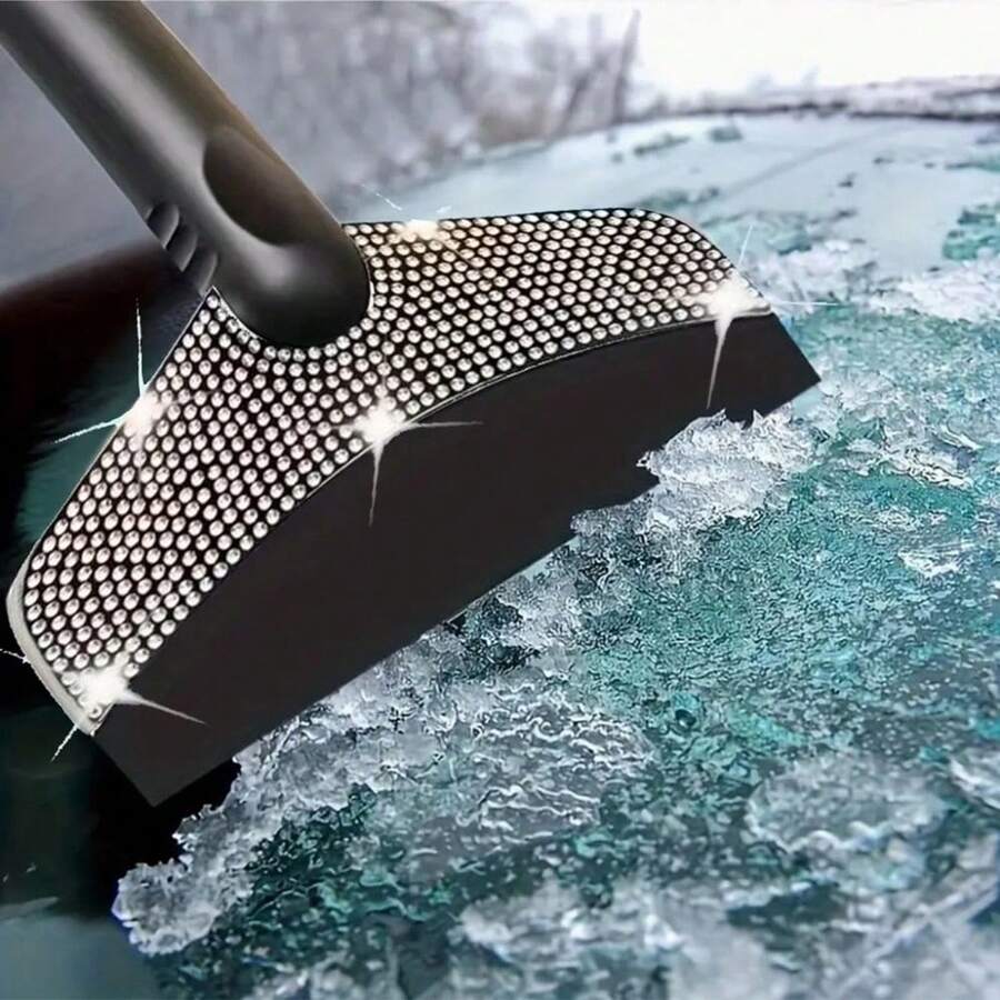 1pc Car Winter Snow Shovel With Rhinestone Decor, Stainless Steel Ice Scraper, Safety Emergency De-Icing Tool - A - View 1