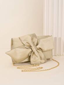 LJDCRFT Tas Clutch Malam Satin Elegan untuk Wanita dengan Tali Bahu Rantai yang Dapat Dilepas, Cocok untuk Pesta, Pernikahan, Prom, dan Acara Lainnya - Emas - View 2