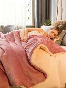 1pc Modern Style Bean Paste Color Milk Velvet Lamb Fleece Double Layer Blanket, Skin-Friendly Soft Comfortable Warm Throw Blanket, Machine Washable, All Season Use, Suitable For Bedroom Guest Room - Coral Pink - View 10