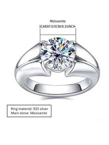 ConiiW Une bague de mariage en argent sterling 925 avec moissanite ronde de 3 carats, une pièce classique et polyvalente pour les hommes et les femmes, parfaite pour les couples. - Argent - Voir 11